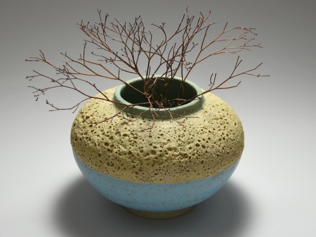 Crater Vase. Ceramic. 7 x 7 x 4.5 inches